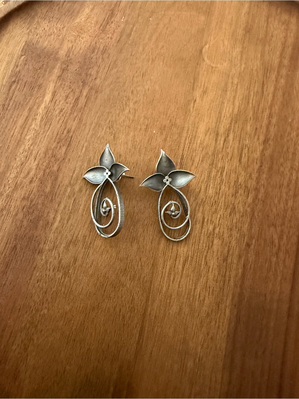Silver Floral Drop Earrings - Elegant Women's Jewelry
